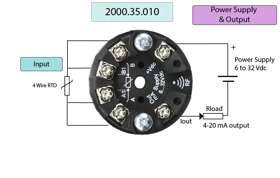 Head mount 4 Wire RTD data logger wiring diagram