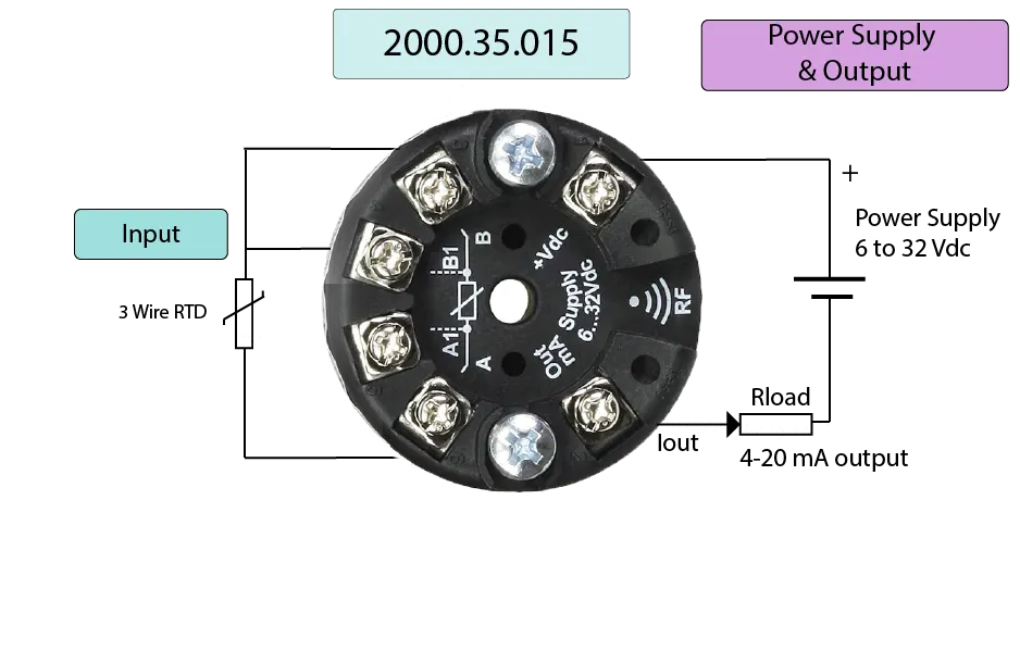 Head mount 3 Wire RTD data logger wiring diagram