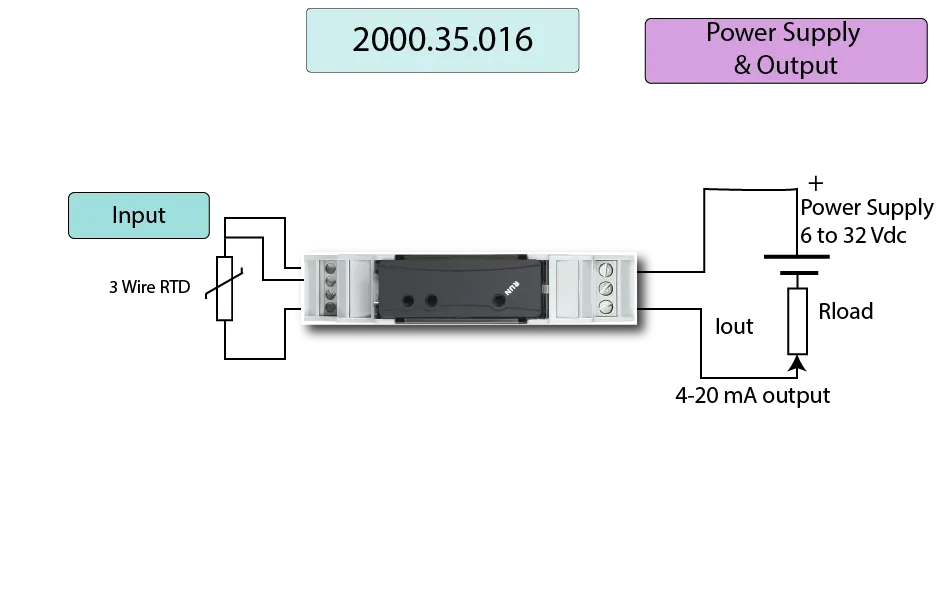 DIN Rail 3 Wire RTD data logger wiring diagram