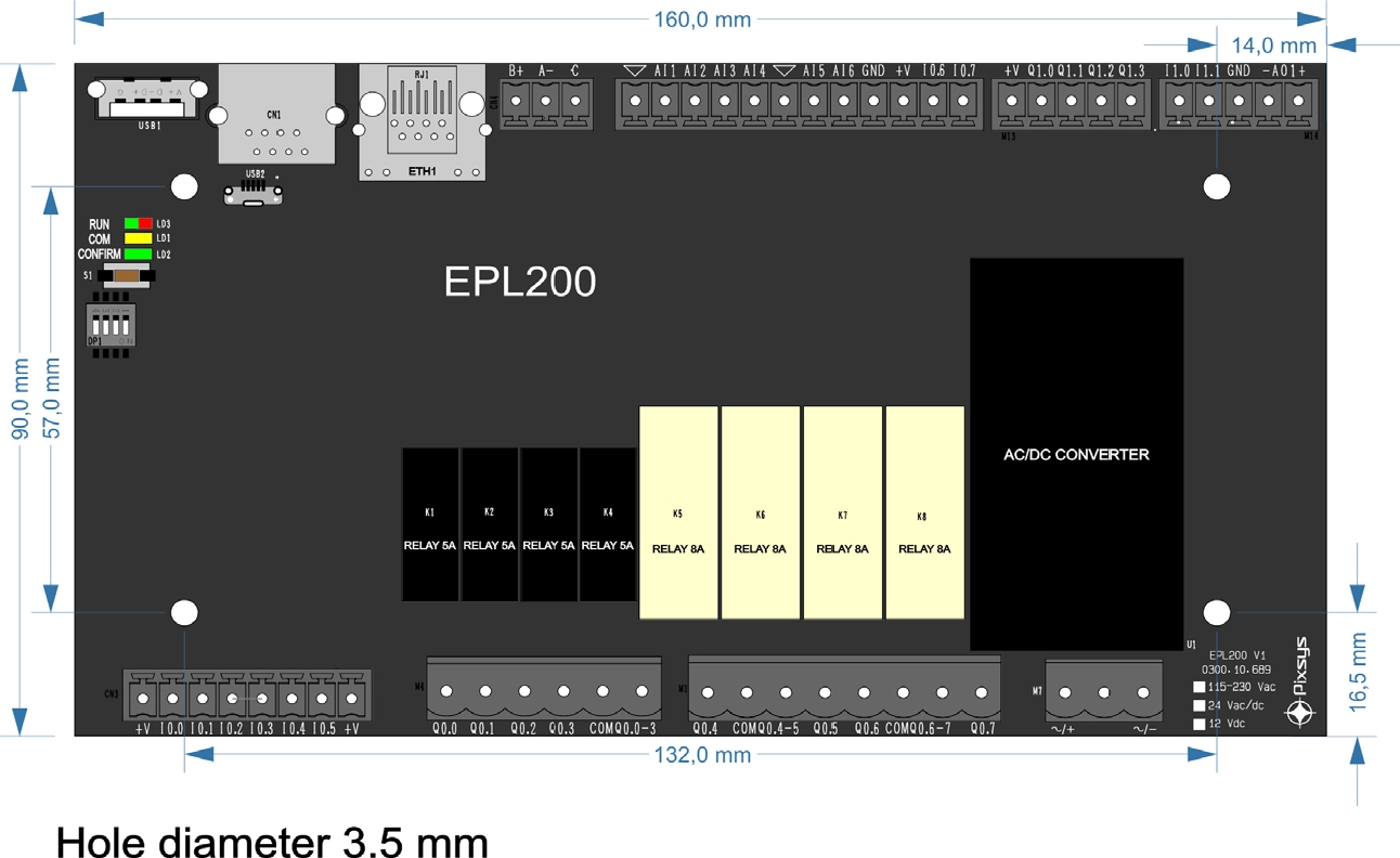 EPL200 Compact Open Frame PLC Dimensions